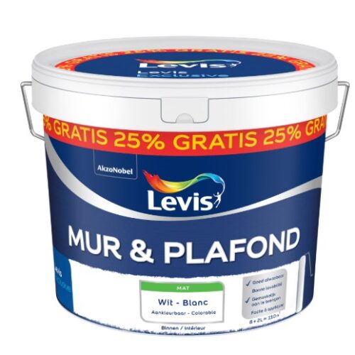 LEVIS PEINTURE MUR ET PLAFOND BLANC MAT 8+2 LITRES